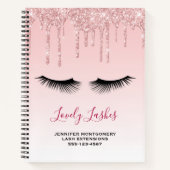 Moderne roze glitter-schijven en zwarte Eyelashes Notitieboek (Voorkant)
