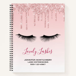 Moderne roze glitter-schijven en zwarte Eyelashes Notitieboek