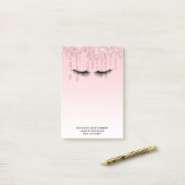 Moderne roze glitter-schijven en zwarte Eyelashes Post-it® Notes (Op bureau)