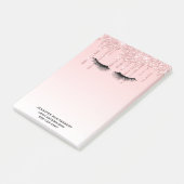 Moderne roze glitter-schijven en zwarte Eyelashes Post-it® Notes (Schuin)