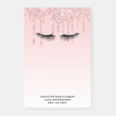 Moderne roze glitter-schijven en zwarte Eyelashes Post-it® Notes (Voorkant)