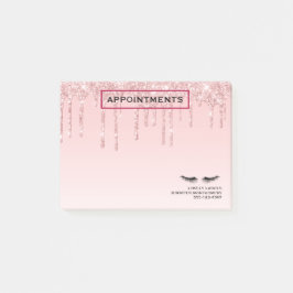Moderne roze glitter-schijven en zwarte Eyelashes Post-it® Notes