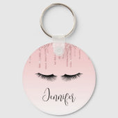 Moderne roze glitter-schijven en zwarte Eyelashes Sleutelhanger (Achterkant)