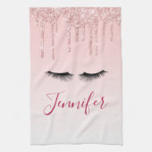 Moderne roze glitter-schijven en zwarte Eyelashes Theedoek (Verticaal)