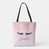 Moderne roze glitter-schijven en zwarte Eyelashes Tote Bag (Achterkant)