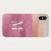 Moderne Roze Glitter Sparkle Monogram Script Brush Case-Mate iPhone Case (Achterkant (horizontaal))