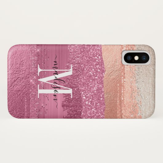 Moderne Roze Glitter Sparkle Monogram Script Brush Case-Mate iPhone Case (Achterkant (horizontaal))
