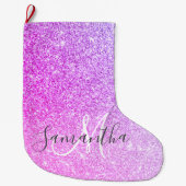 Moderne roze glitter Sparkles Persoonlijk Grote Kerstsok (Voorkant)