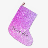 Moderne roze glitter Sparkles Persoonlijk Grote Kerstsok (Voorkant (Hangend))