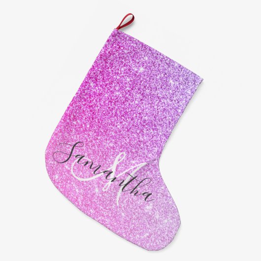Moderne roze glitter Sparkles Persoonlijk Grote Kerstsok (Voorkant (Hangend))
