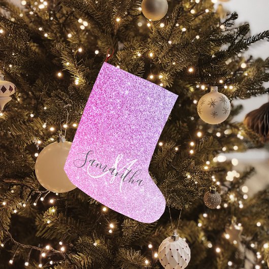 Moderne roze glitter Sparkles Persoonlijk Grote Kerstsok