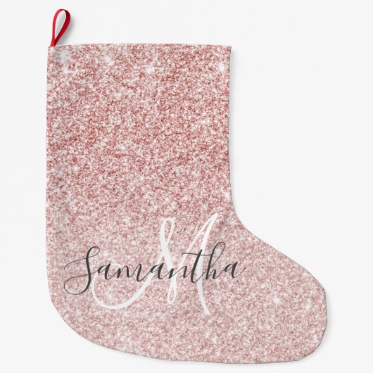 Moderne roze glitter Sparkles Persoonlijk Grote Kerstsok (Voorkant)