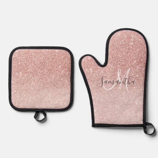 Moderne roze glitter Sparkles Persoonlijk Ovenwant & Pannenlap Set (Voorkant)