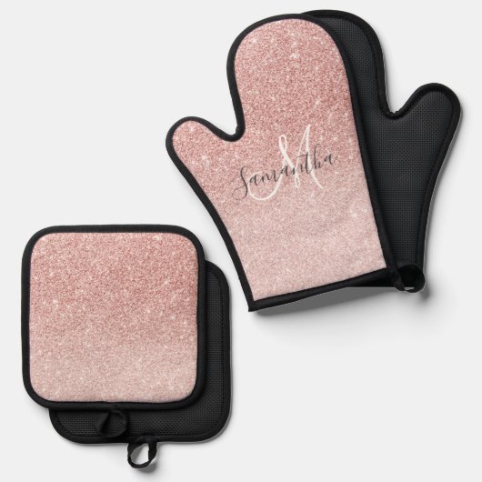 Moderne roze glitter Sparkles Persoonlijk Ovenwant & Pannenlap Set (Voorkant / Achterkant)