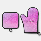 Moderne roze glitter Sparkles Persoonlijk Ovenwant & Pannenlap Set (Voorkant)