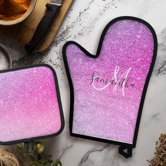 Moderne roze glitter Sparkles Persoonlijk Ovenwant & Pannenlap Set