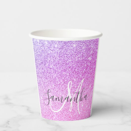 Moderne roze glitter Sparkles Persoonlijk Papieren Bekers (Achterkant)