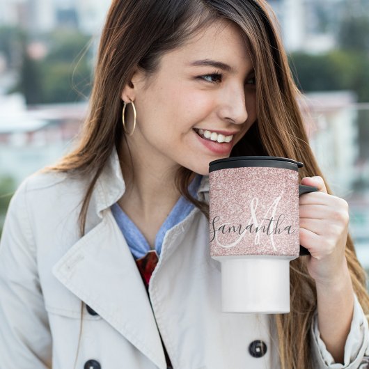Moderne roze glitter Sparkles Persoonlijk Reisbeker