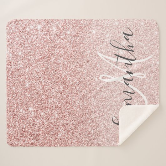 Moderne roze glitter Sparkles Persoonlijk Sherpa Deken (Voorkant (horizontaal))