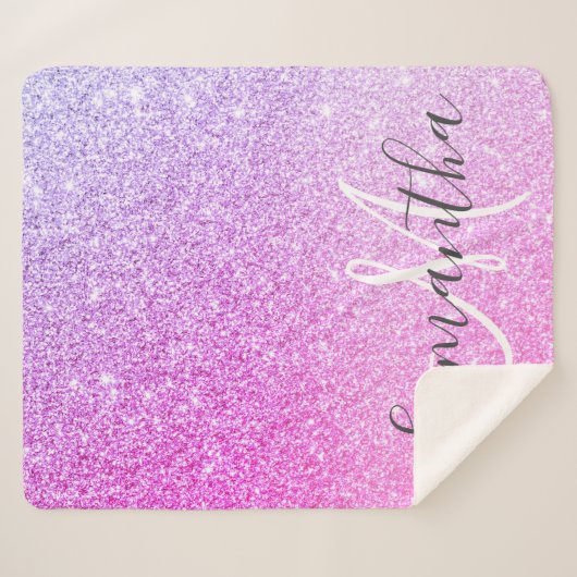 Moderne roze glitter Sparkles Persoonlijk Sherpa Deken (Voorkant (horizontaal))