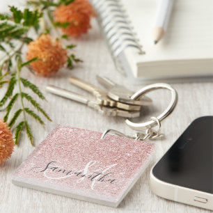 Moderne roze glitter Sparkles Persoonlijk Sleutelhanger