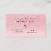 Moderne roze glitter sparkles script make-up visitekaartje (Achterkant)