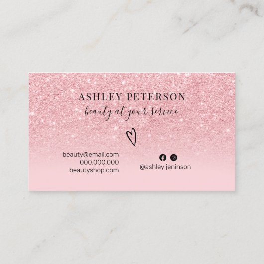Moderne roze glitter sparkles script make-up visitekaartje (Achterkant)