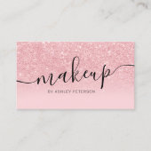 Moderne roze glitter sparkles script make-up visitekaartje (Voorkant)