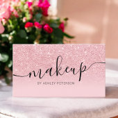 Moderne roze glitter sparkles script make-up visitekaartje