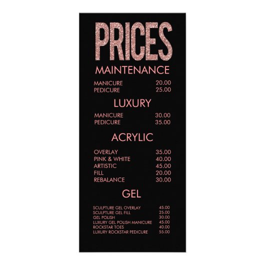 Moderne Roze Glitter Typografie Salon Menu Kaarten (Voorkant)