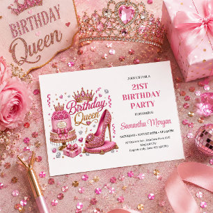 Moderne Roze Glitter Verjaardag Koningin Feest Uit Kaart