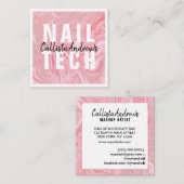 Moderne Roze Glitter Vloeibare Marmeren Nail Tech Vierkante Visitekaartje (Voorkant / Achterkant)