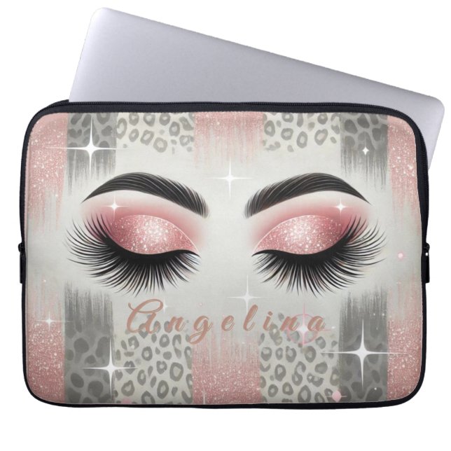 Moderne Roze Glitter Wimpers Laptop Mouw Laptop Sleeve (Voorkant)