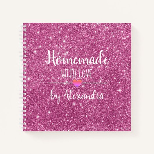 Moderne roze glitter Zelfgemaakt met liefde Notebo Notitieboek (Voorkant)
