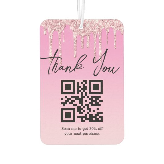 Moderne roze glitters Bedankt Zakelijke QR-code Luchtverfrisser (Achterkant)