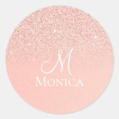 Moderne roze glitters glanzen monogram naam ronde sticker (Voorkant)