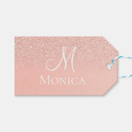 Moderne roze glitters glanzende monogram naam cadeaulabel