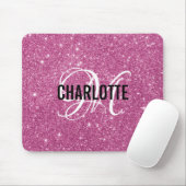Moderne roze glitters monogram naam muismat (Met muis)