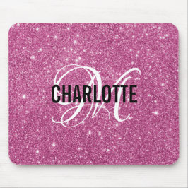 Moderne roze glitters monogram naam muismat