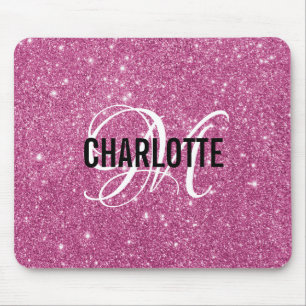 Moderne roze glitters monogram naam muismat