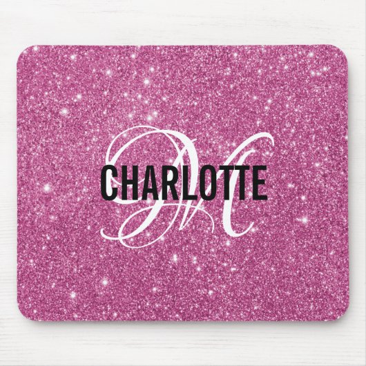 Moderne roze glitters monogram naam muismat (Voorkant)
