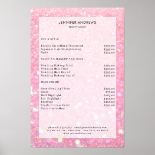 Moderne, roze glittersalon prijstlijst Poster
