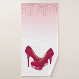 Moderne roze glitterschijven en hoge niveaus bad handdoek