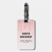 Moderne roze glitterschijven en hoge niveaus bagagelabel (Achterkant verticaal)