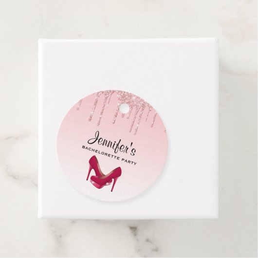 Moderne roze glitterschijven en hoge niveaus bedankjes labels (In situ)