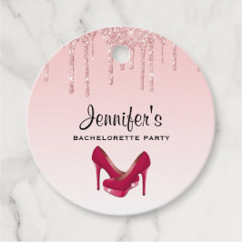 Moderne roze glitterschijven en hoge niveaus bedankjes labels