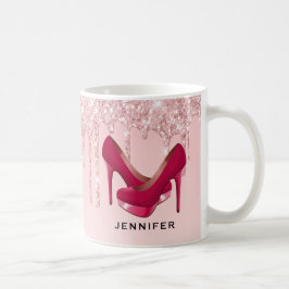 Moderne roze glitterschijven en hoge niveaus koffiemok