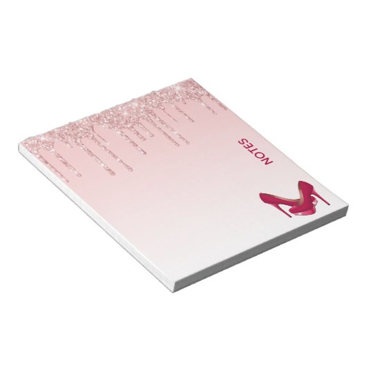 Moderne roze glitterschijven en hoge niveaus notitieblok (Schuin)