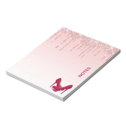 Moderne roze glitterschijven en hoge niveaus notitieblok (Linkerzijde)