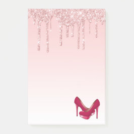 Moderne roze glitterschijven en hoge niveaus post-it® notes
